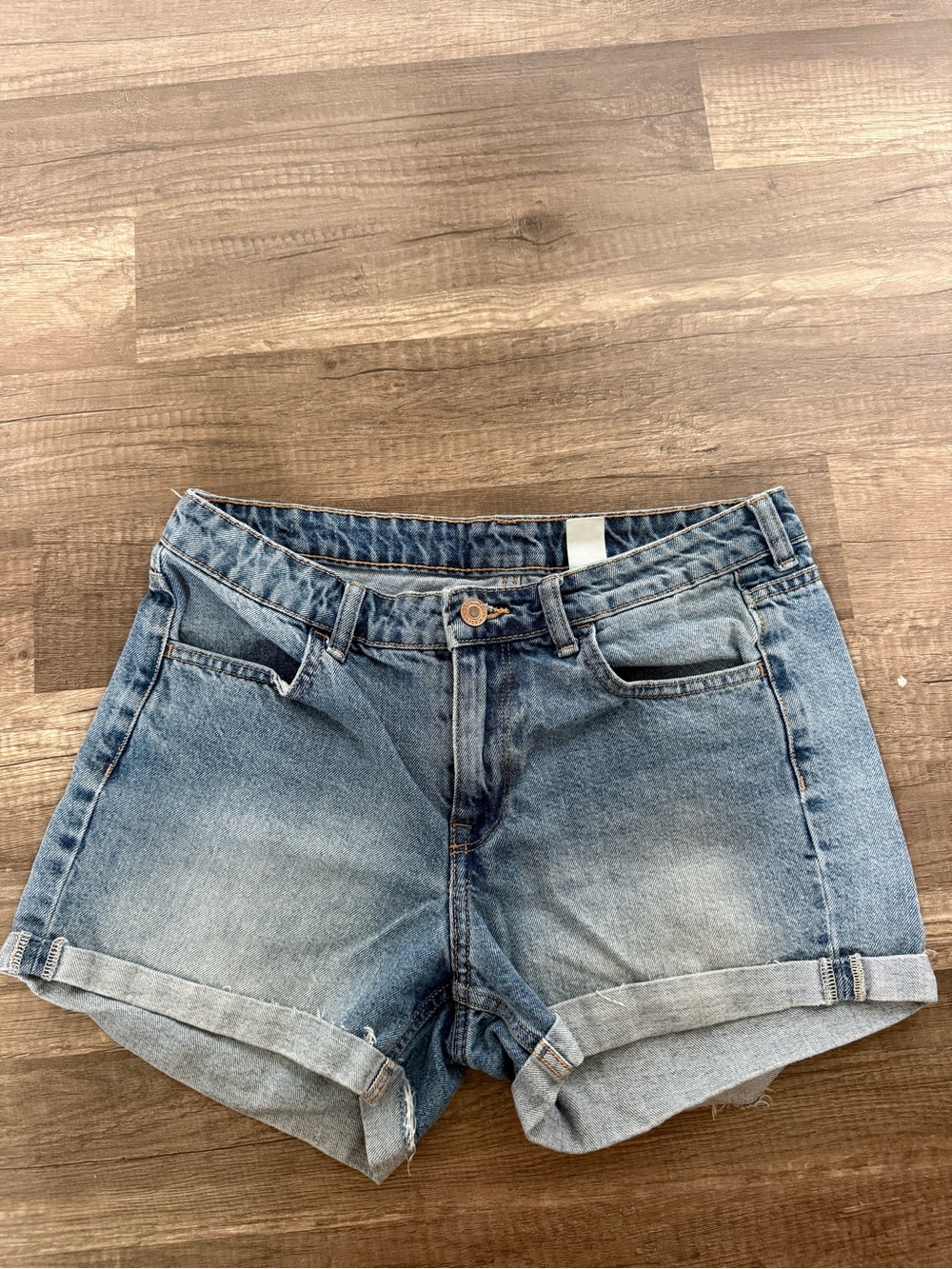 Classic High-Rise Denim Shorts in Light Blue